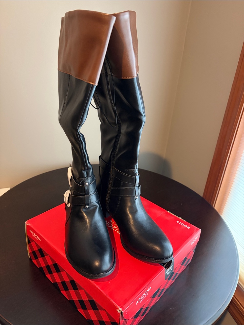 Tall Black and Brown Riding Boots - Women's Two-Tone Wide Calf Knee High Boot
